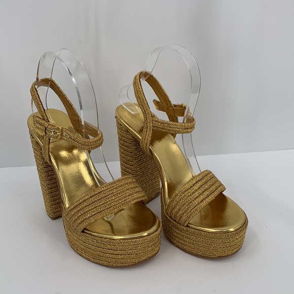 Jeffrey Campbell Yachty Platform sandal shoe chunky heel metallic gold disco 8 - Picture 2 of 8